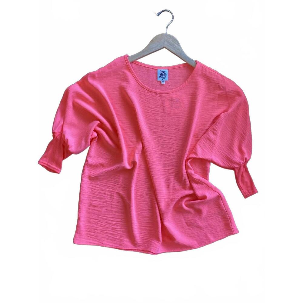 NEW IVY JANE women's dolman popover top in neon pink